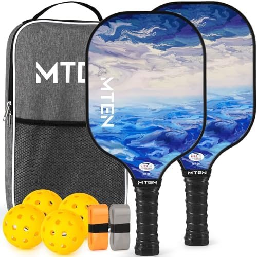 Above the clouds MTEN pickleball paddle set with blue sky design