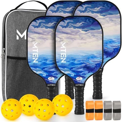 Above the clouds MTEN pickleball paddle set with blue sky design