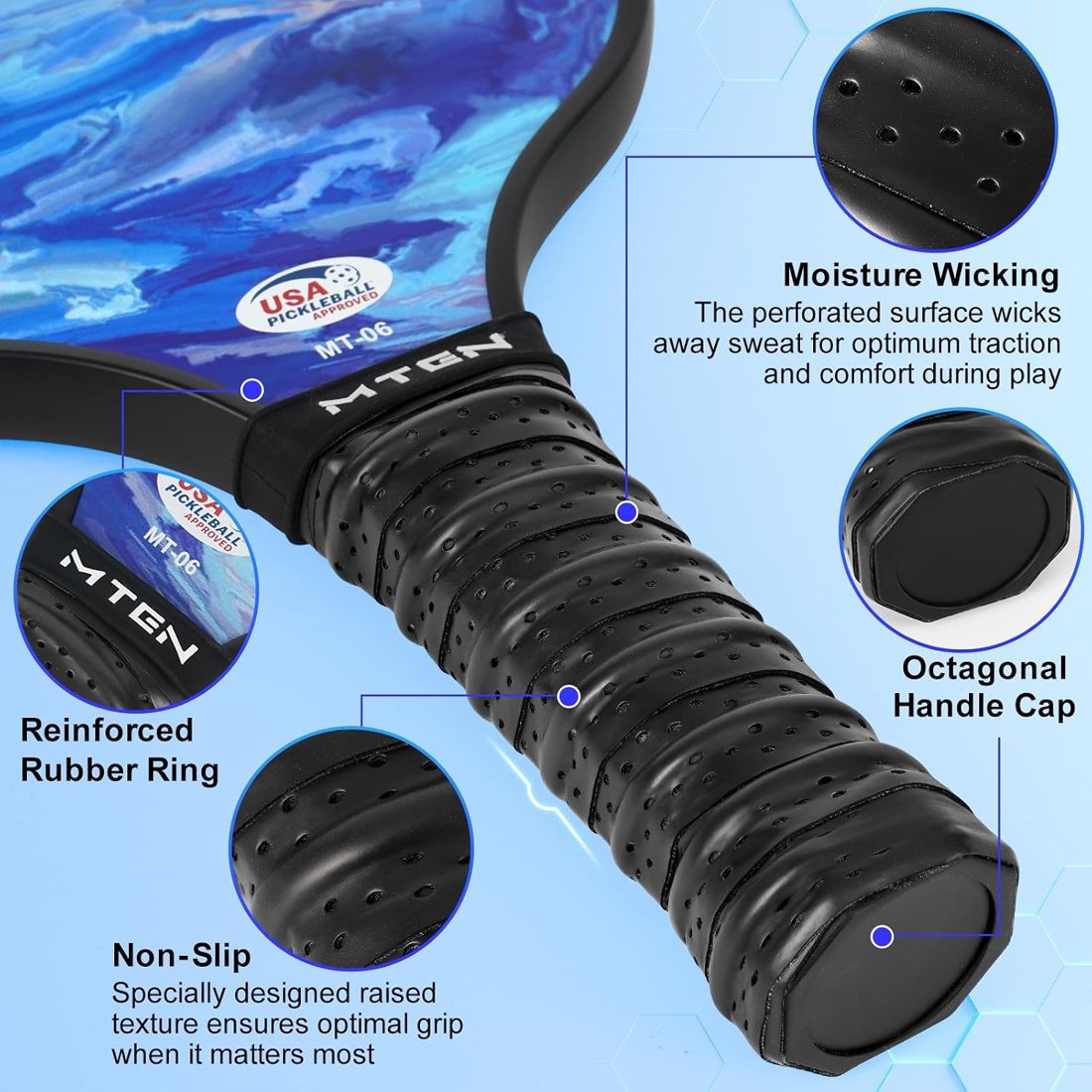 Above the clouds MTEN pickleball paddle set with blue sky design view 4