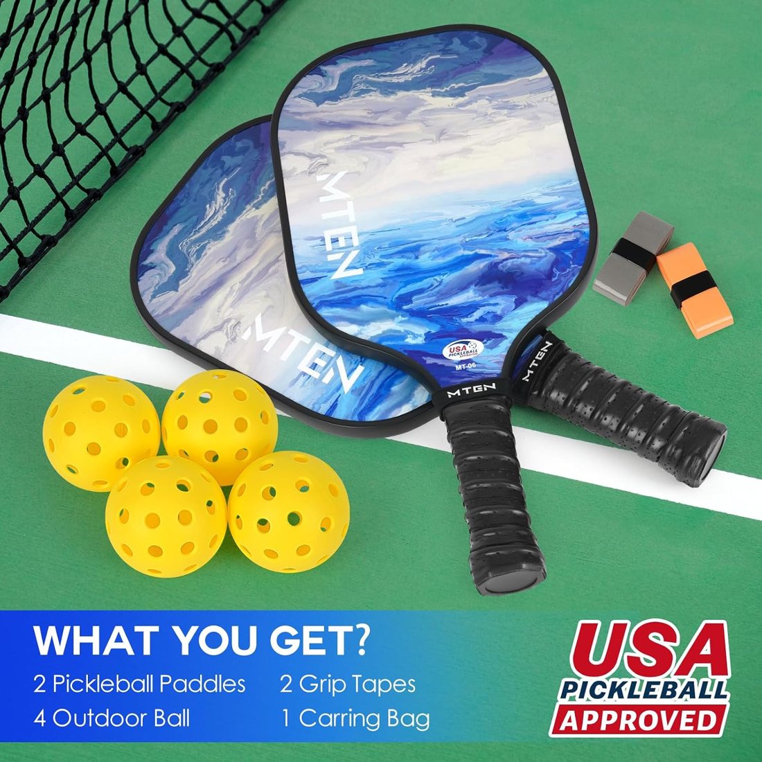 Above the clouds MTEN pickleball paddle set with blue sky design view 6