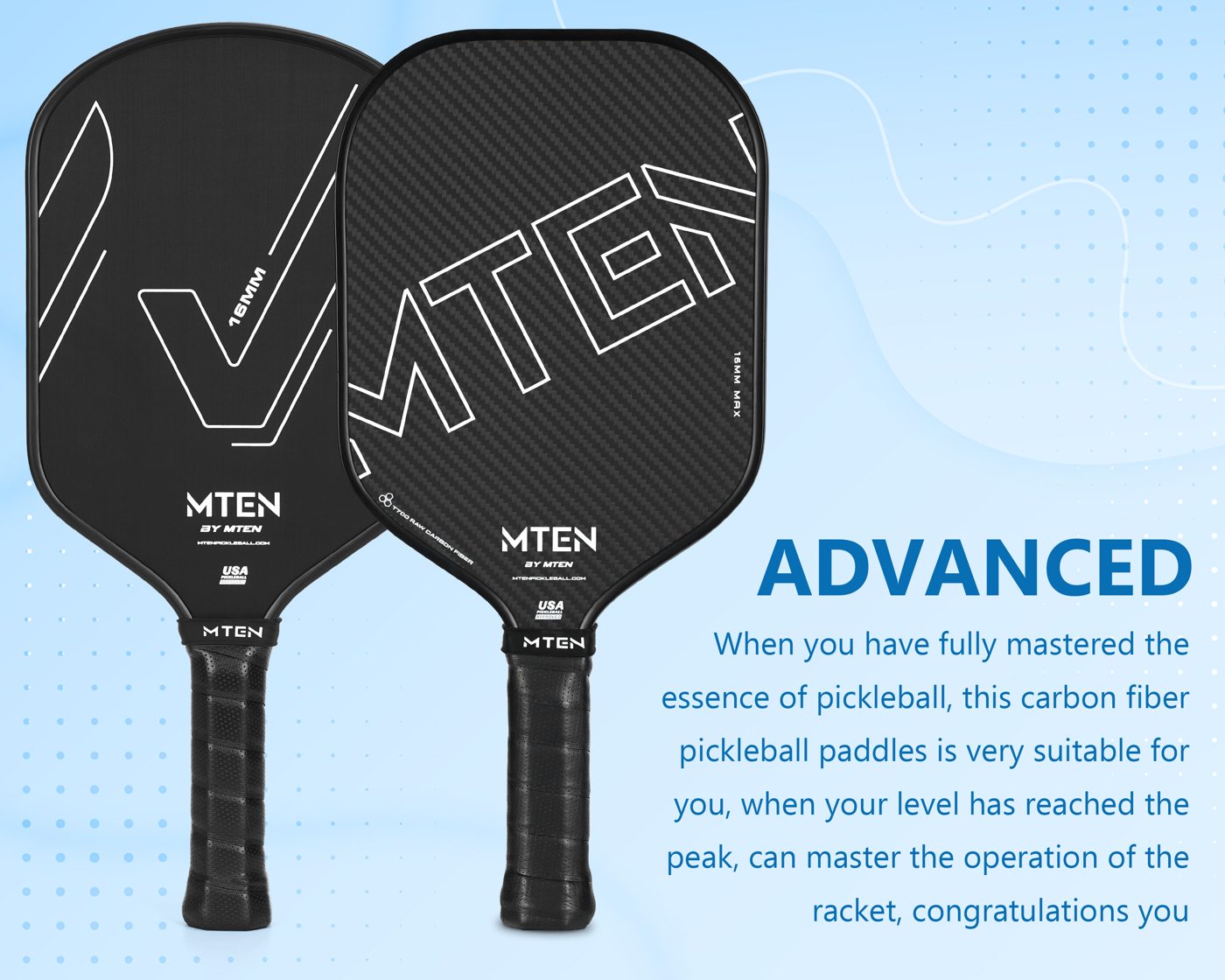 MTEN Carbon Fiber Paddle & Outdoor Pickleballs