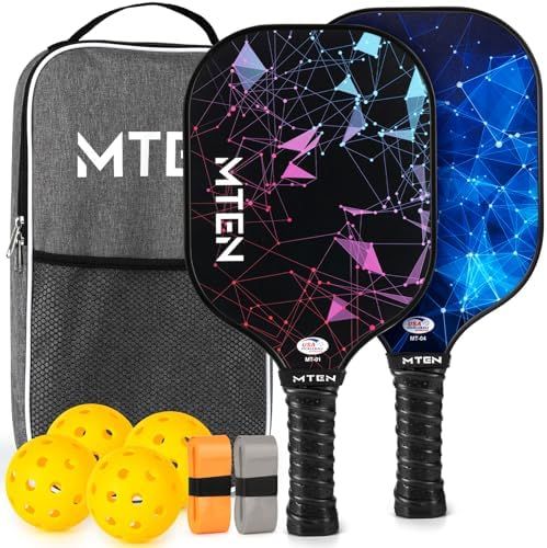 Mixed black and blue constellation MTEN pickleball paddle set