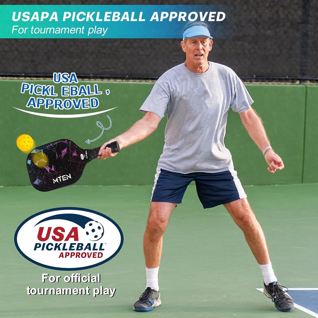Mixed black and blue constellation MTEN pickleball paddle set view 2