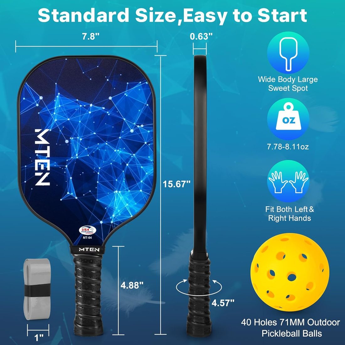 Mixed black and blue constellation MTEN pickleball paddle set view 5