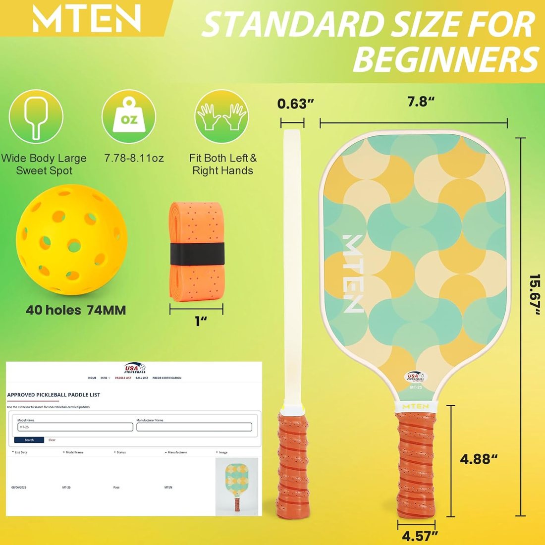 Lemon and mint circles MTEN beginner pickleball paddle set view 5
