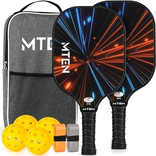 MTEN light speed pickleball paddles with orange and blue streak design