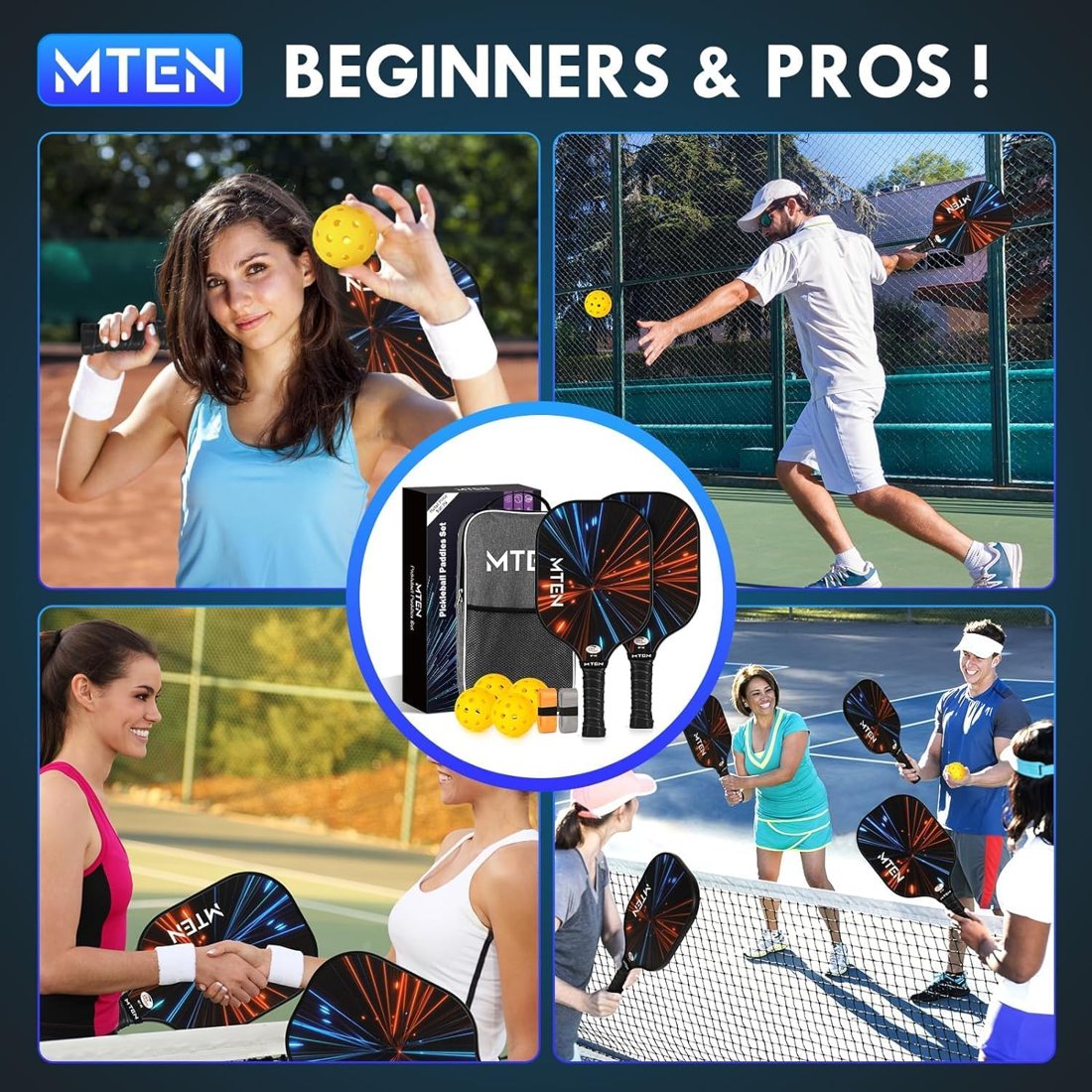 MTEN light speed pickleball paddles with orange and blue streak design view 3