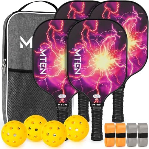 Lightning strike MTEN pickleball paddle set with purple storm face