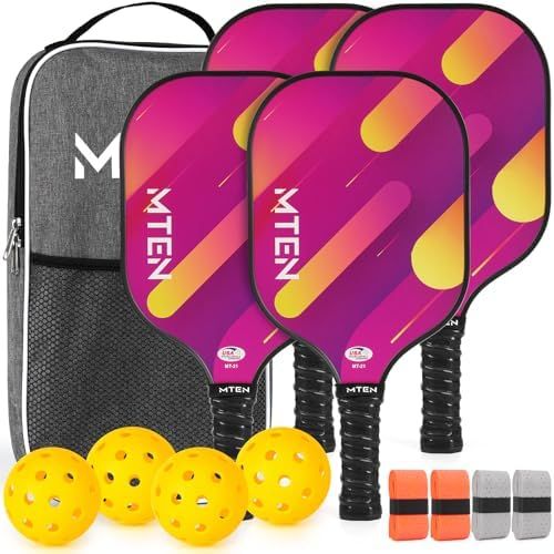 Magenta comet stripe MTEN pickleball paddles with orange accents