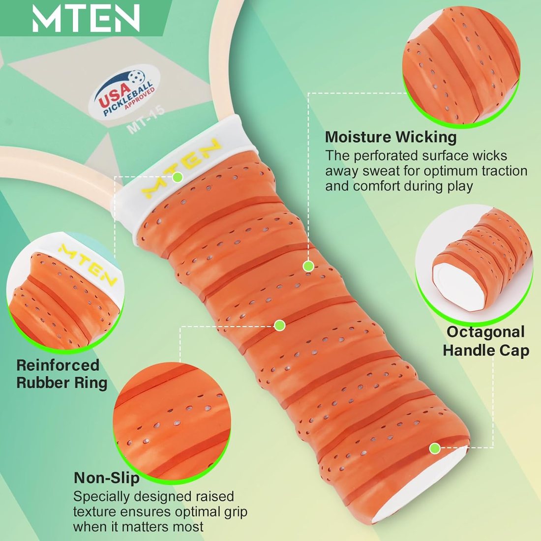 Mint checker aesthetic MTEN pickleball paddles with orange handles view 4
