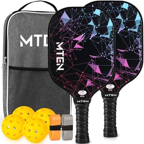 MTEN night constellation pickleball paddle set with black fiberglass faces