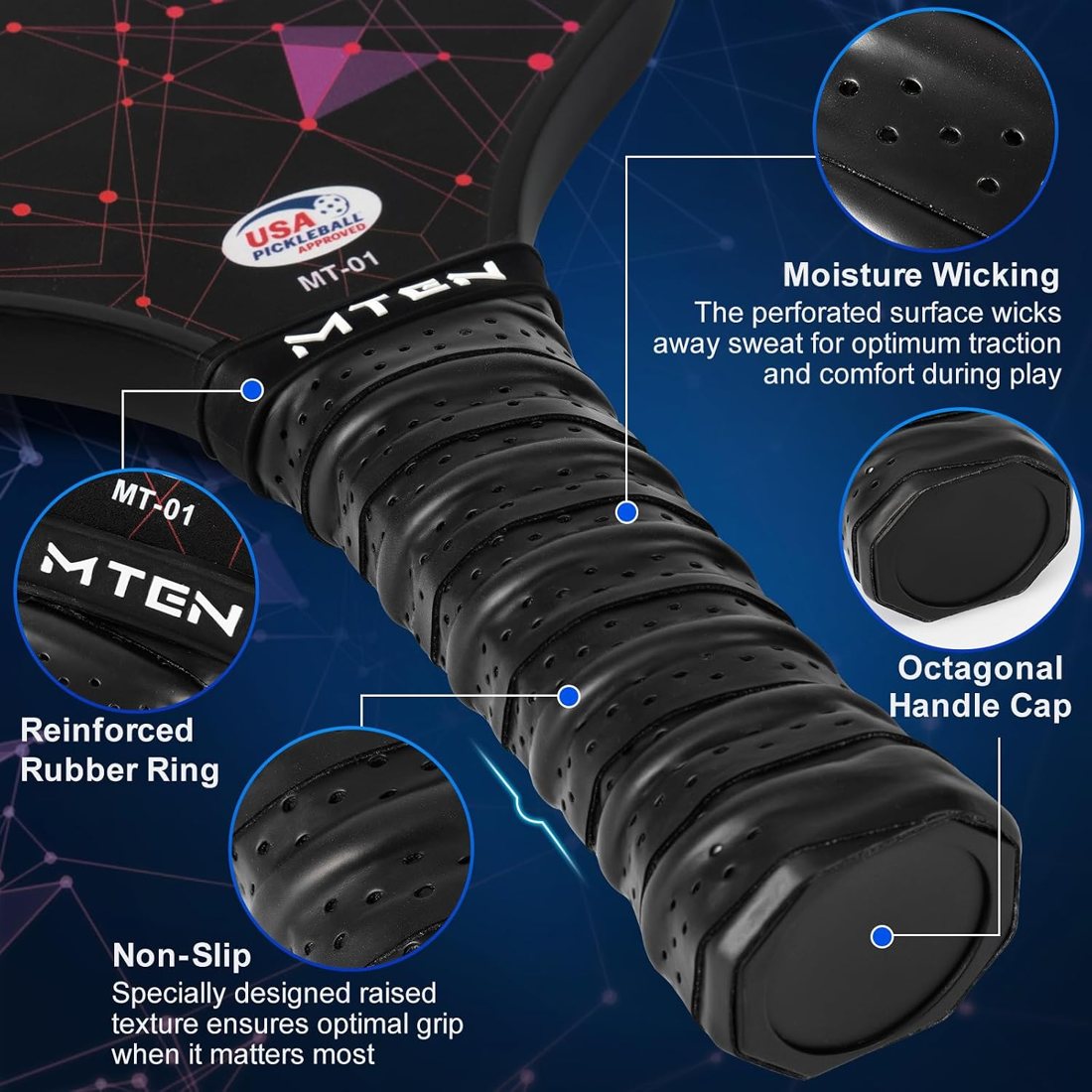 MTEN night constellation pickleball paddle set with black fiberglass faces view 4