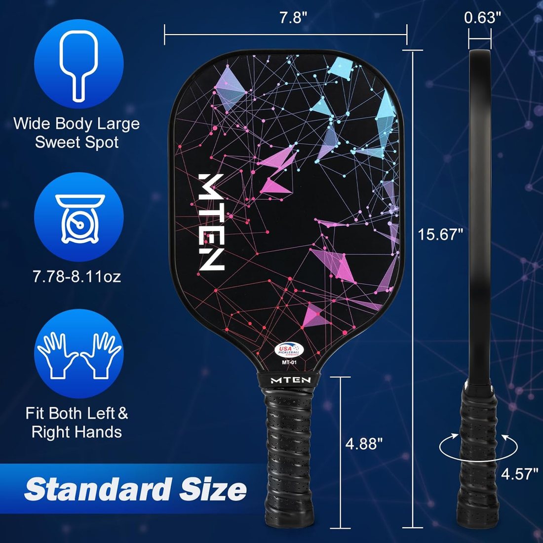 MTEN night constellation pickleball paddle set with black fiberglass faces view 5
