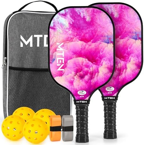 Pink cloud MTEN pickleball paddle set of two with outdoor balls