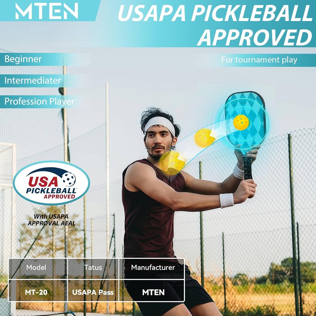 Teal harlequin diamond MTEN pickleball paddle set view 2