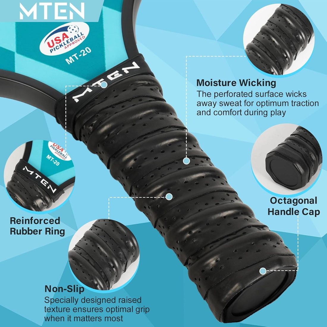 Teal harlequin diamond MTEN pickleball paddle set view 4