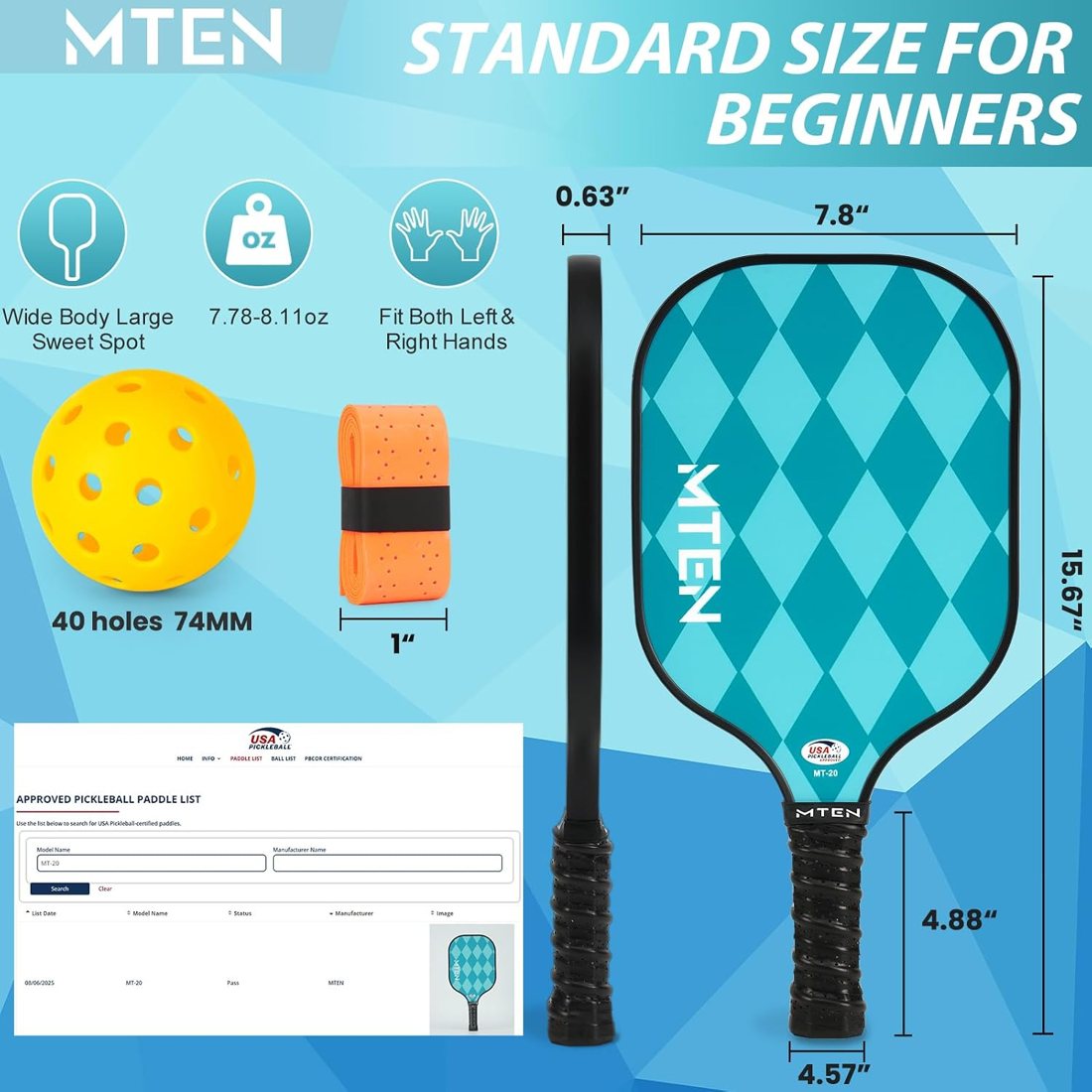 Teal harlequin diamond MTEN pickleball paddle set view 5