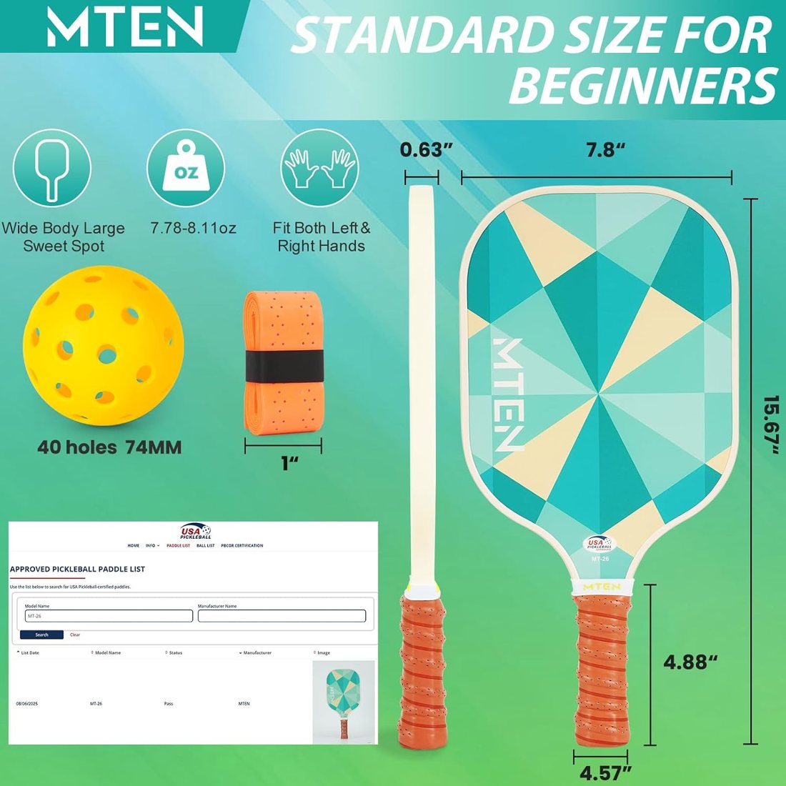 Teal prism triangle MTEN pickleball paddles with orange grips view 5
