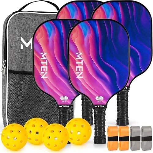 Violet wave MTEN pickleball paddles in a set with carry bag