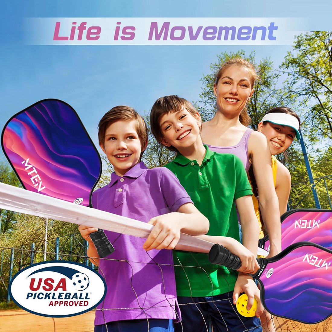 Violet wave MTEN pickleball paddles in a set with carry bag view 2